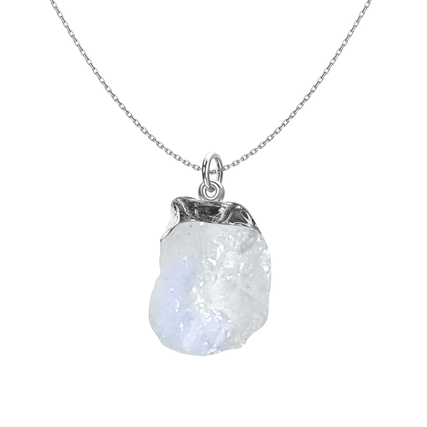 Natural Raw Gemstone Moonstone Rough Cut Pendant in 92.5 Sterling Silver HighSpark