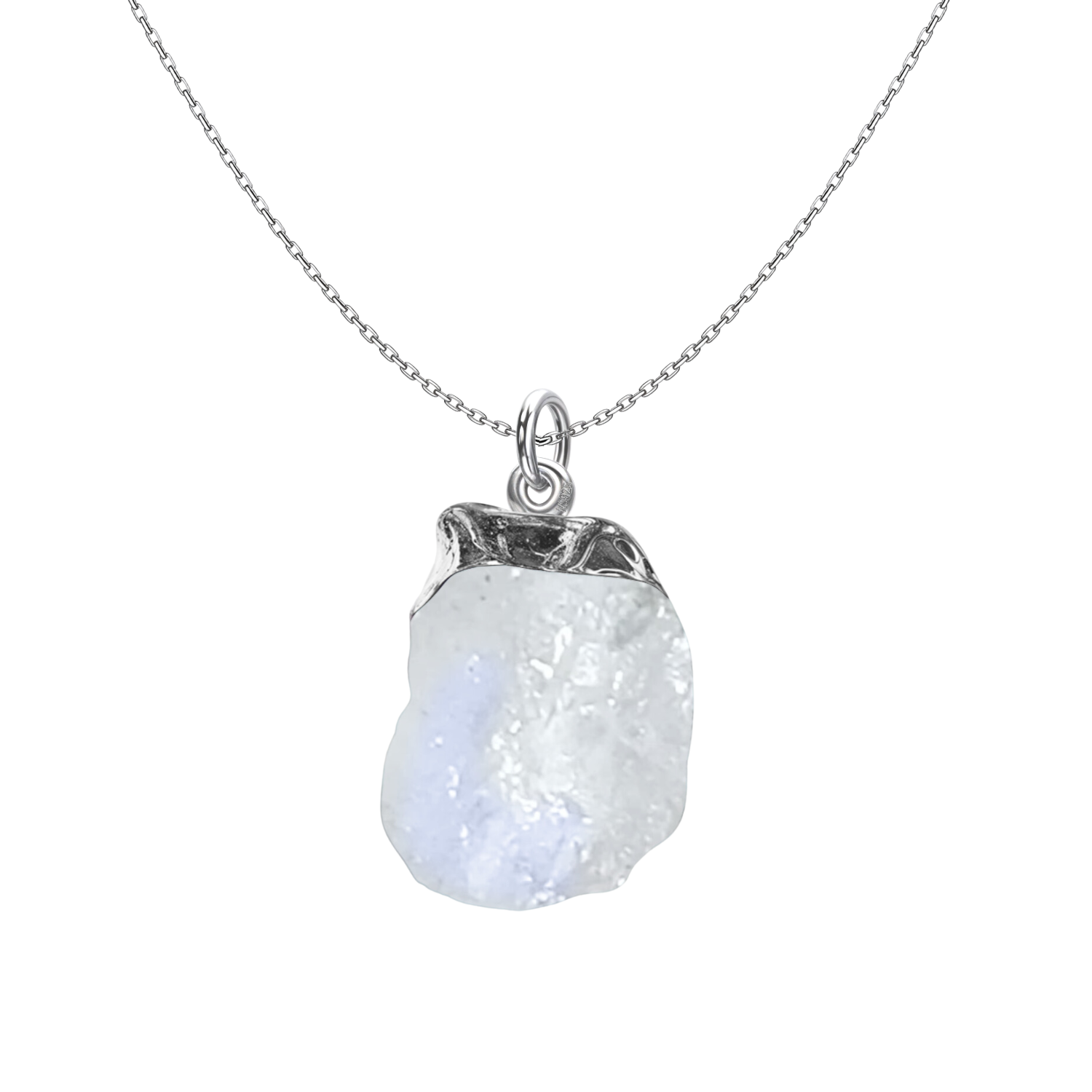 Natural Raw Gemstone Moonstone Rough Cut Pendant in 92.5 Sterling Silver HighSpark