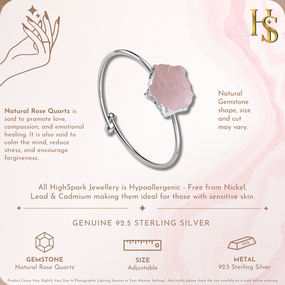 Natural Raw Gemstone Rose Quartz Rough Cut Adjustable Ring in 92.5 Sterling Silver HighSpark