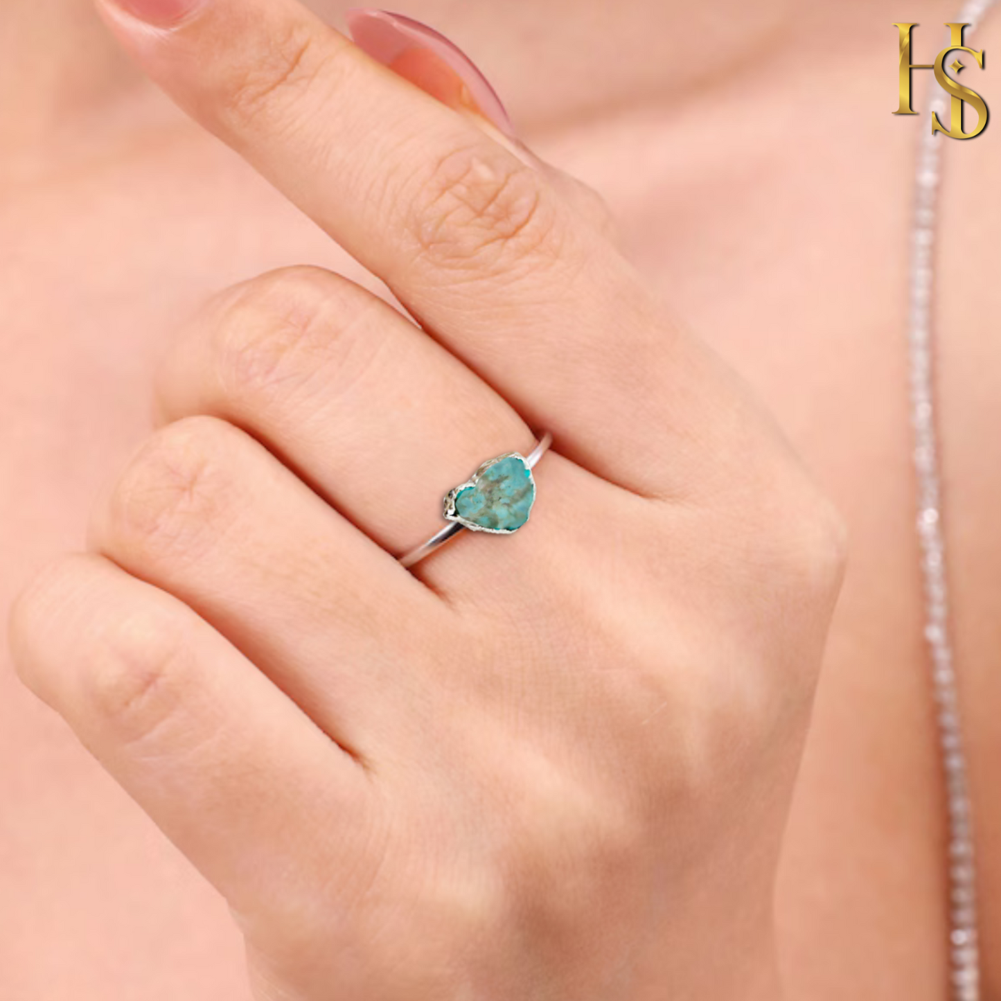Natural Raw Gemstone Turquoise Rough Cut Adjustable Ring in 92.5 Sterling Silver HighSpark