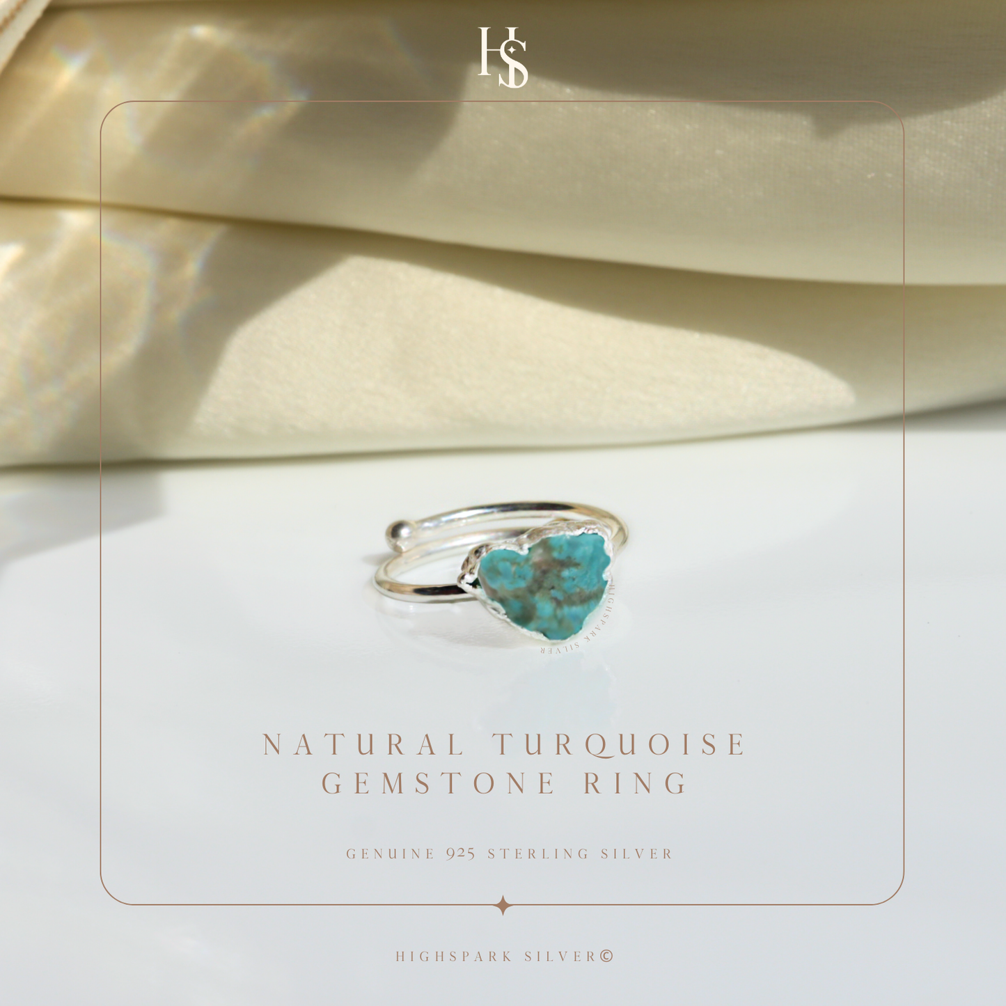 Natural Raw Gemstone Turquoise Rough Cut Adjustable Ring in 92.5 Sterling Silver HighSpark