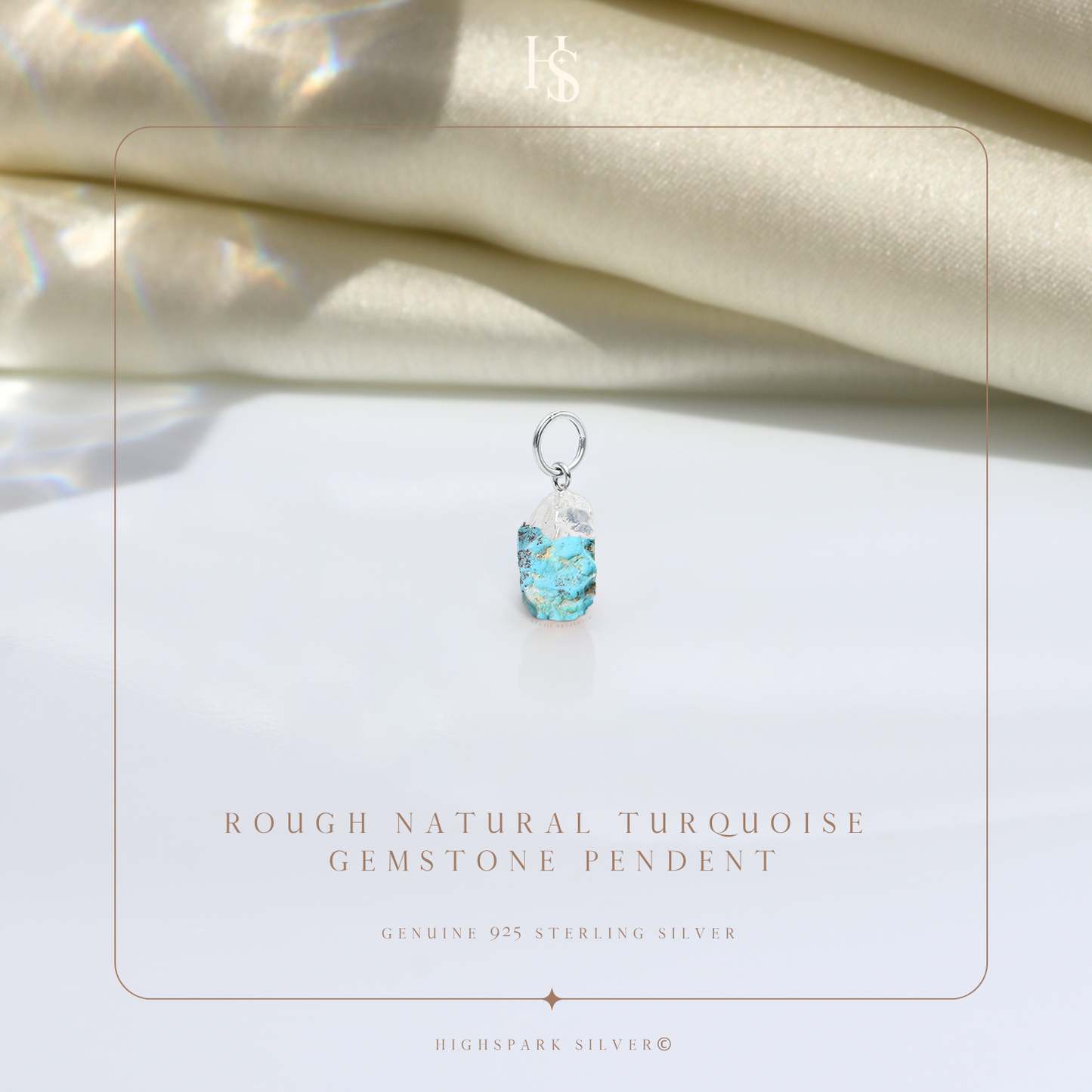 Natural Raw Gemstone Turquoise Rough Cut Pendant in 92.5 Sterling Silver HighSpark