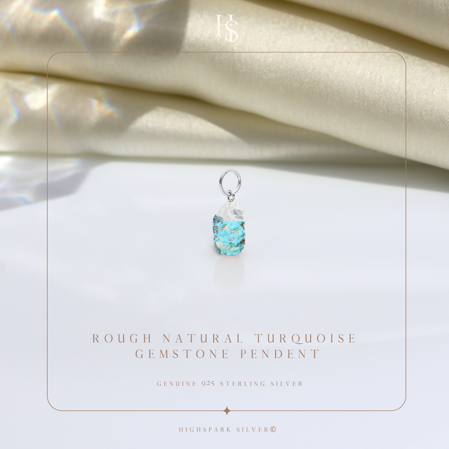 Natural Raw Gemstone Turquoise Rough Cut Pendant in 92.5 Sterling Silver HighSpark