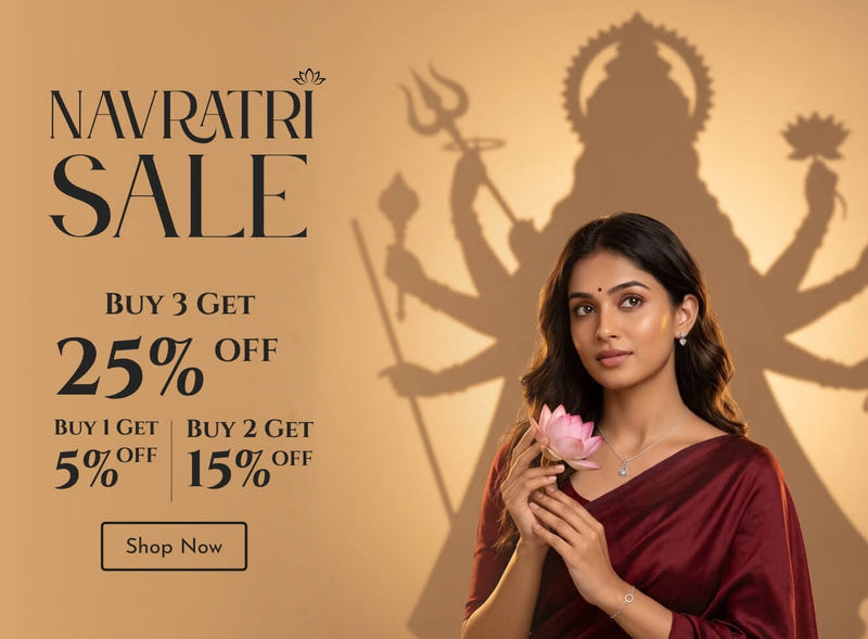Navratri Sale on 925 sterling silver jewellery - buy 1 get 5% off, buy 2 get 15% off, buy 3 get 25% off