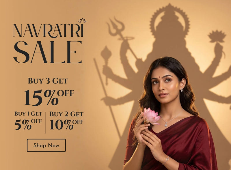 Navratri Sale on 925 sterling silver jewellery - buy 1 get 5% off, buy 2 get 10% off, buy 3 get 15% off