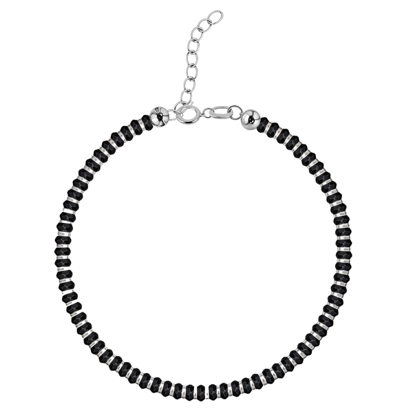 A classic nazariya bracelet for women with faceted black beads and sterling silver accents, shown on a white background.