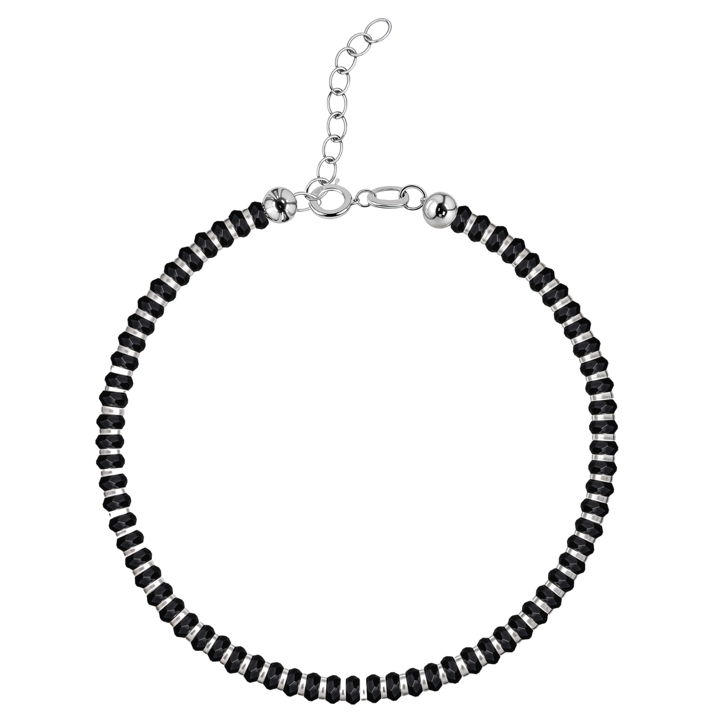 A classic nazariya bracelet for women with faceted black beads and sterling silver accents, shown on a white background.