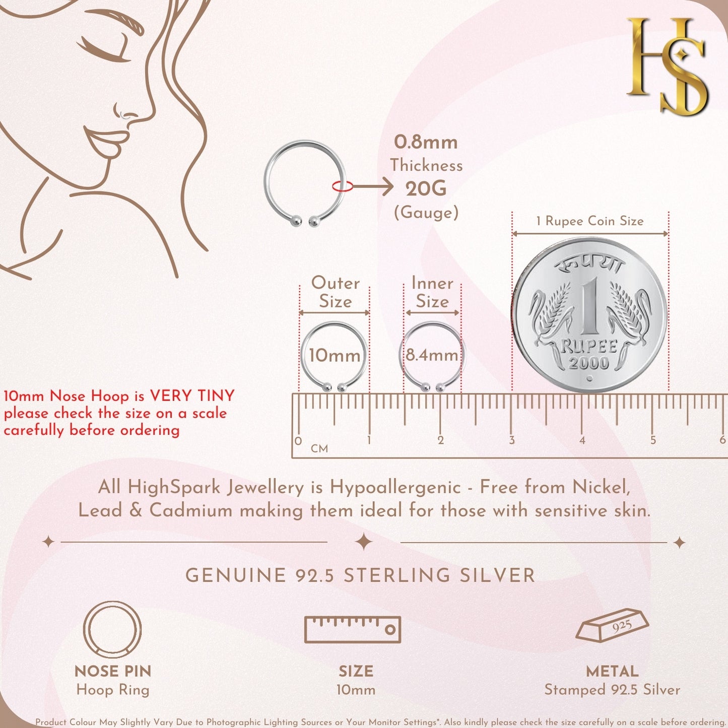 Nose Ring Ball in 92.5 Sterling Silver - Elegant Septum Ring / Nose Pin / Silver Nath- No piercing required HighSpark