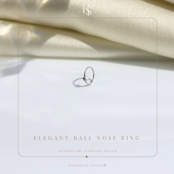 Nose Ring Ball in 92.5 Sterling Silver - Elegant Septum Ring / Nose Pin / Silver Nath- No piercing required