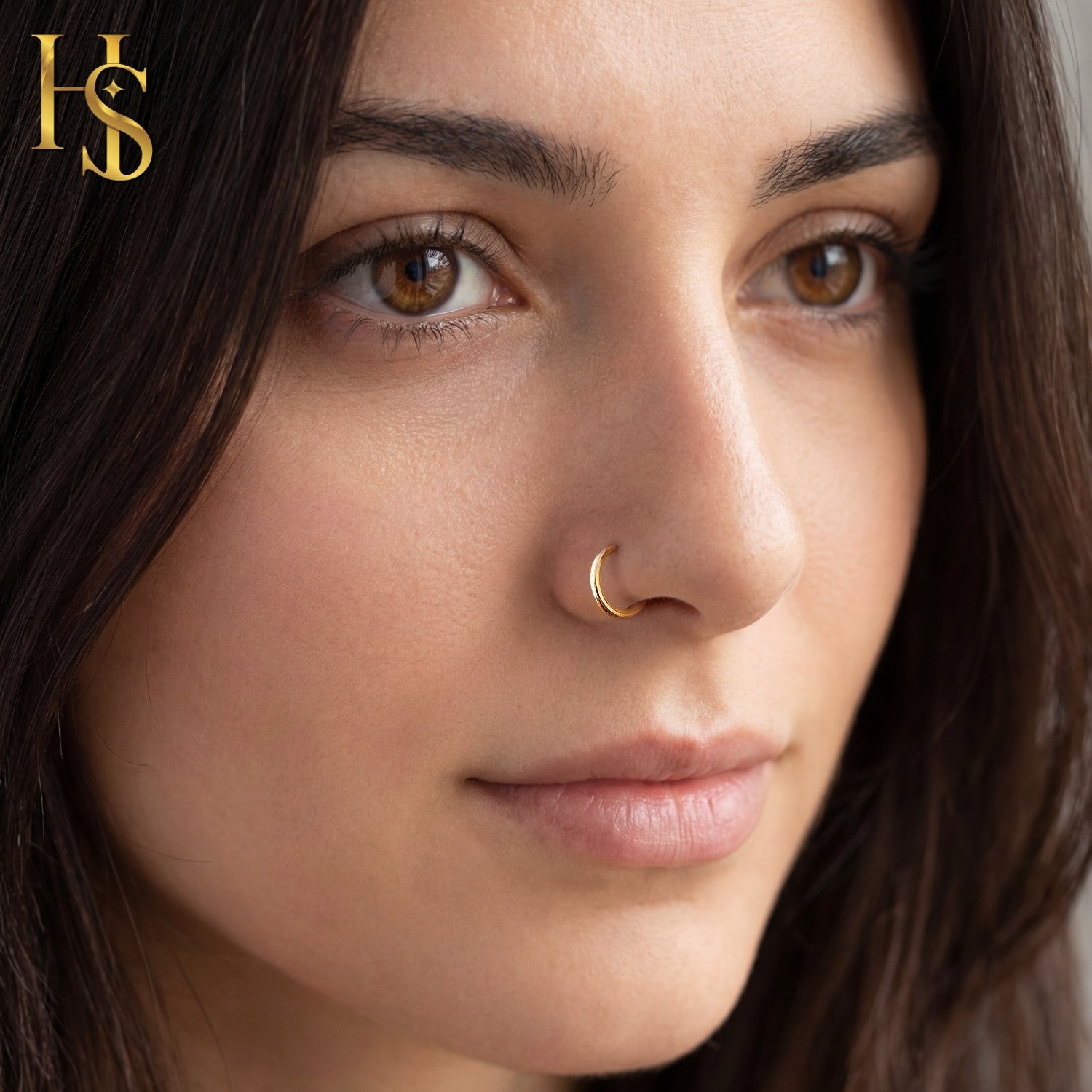 Nose Ring in 92.5 Sterling Silver - 18K Gold finish - Elegant Septum Ring / Nose Pin / Silver Nath HighSpark
