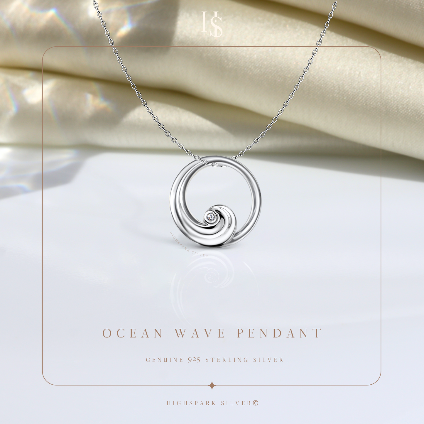 Ocean Wave Pendant in 92.5 Sterling Silver For Women HighSpark