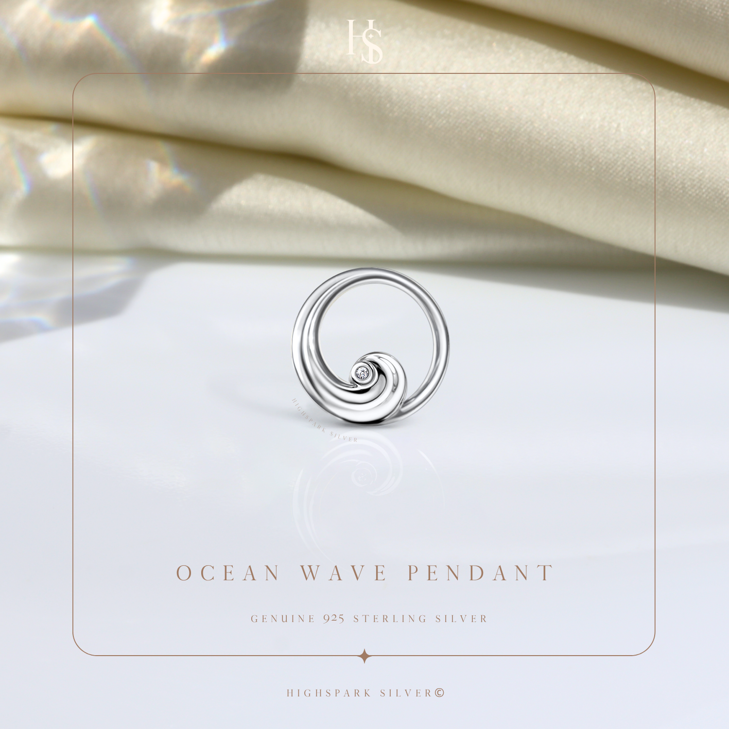 Ocean Wave Pendant in 92.5 Sterling Silver For Women HighSpark