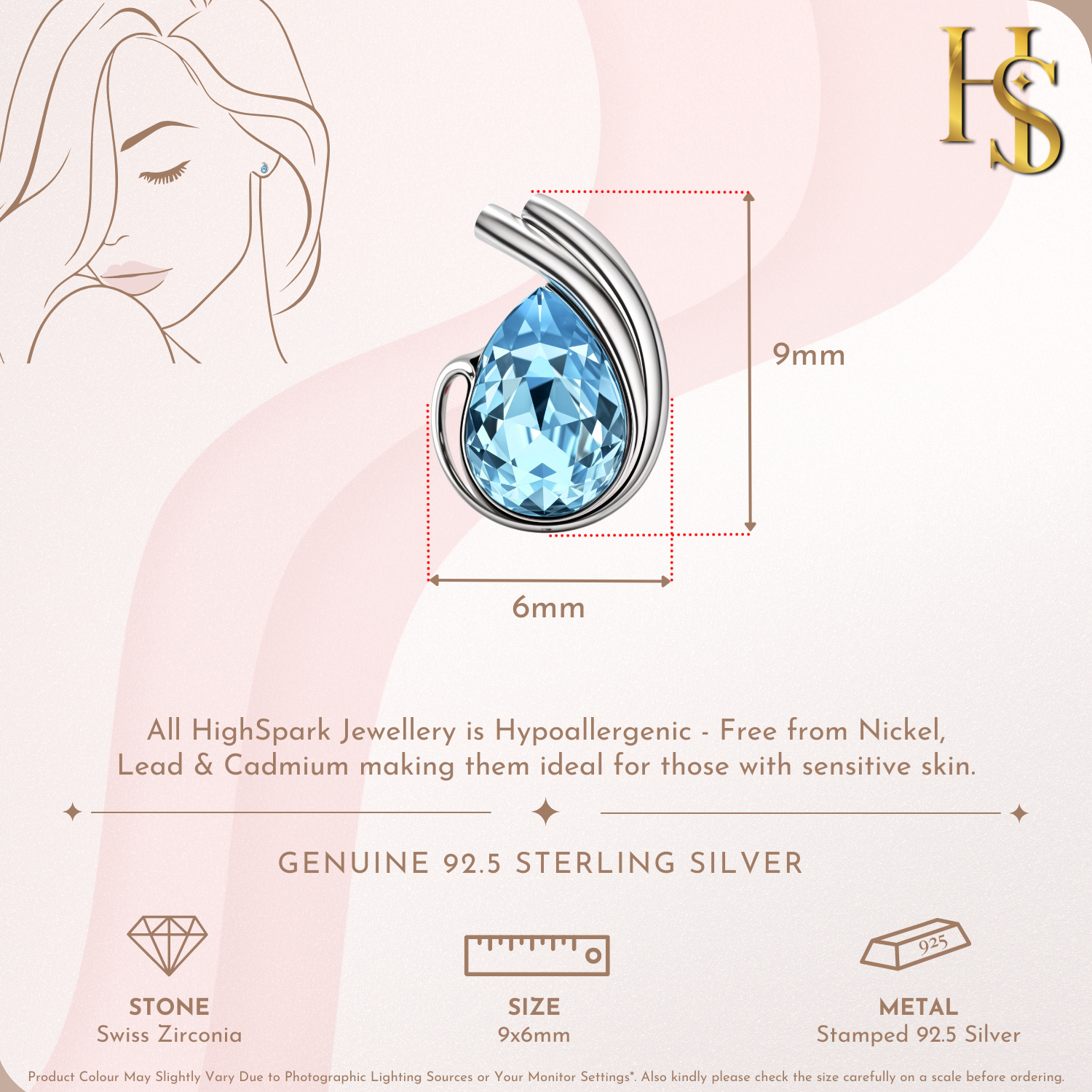 Oceanic Blue Waves Solitaire Earrings in 92.5 Sterling Silver With Diamond like Brilliance Sparkling Zirconia HighSpark