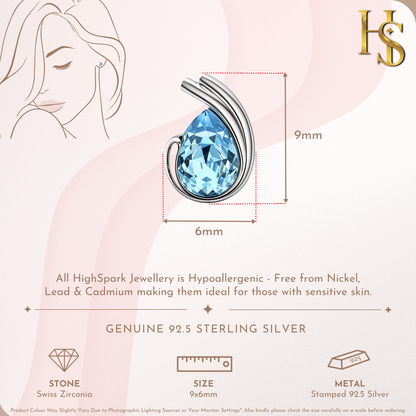 Oceanic Blue Waves Solitaire Earrings in 92.5 Sterling Silver With Diamond like Brilliance Sparkling Zirconia HighSpark