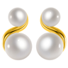Double Pearl Earrings for Women, Ornate Gold-Plated Sterling Silver
