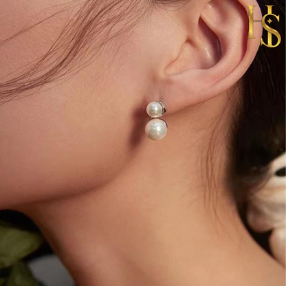Ornate Double Pearl Earrings in 92.5 Sterling Silver for Women HighSpark