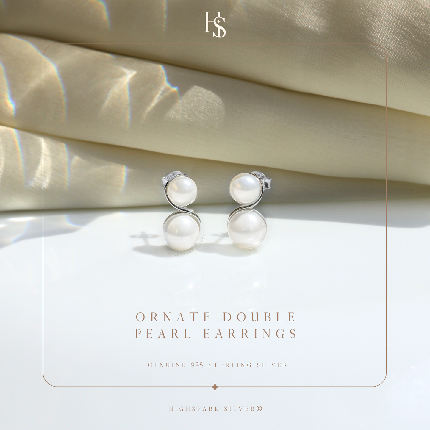 Ornate Double Pearl Earrings in 92.5 Sterling Silver for Women HighSpark