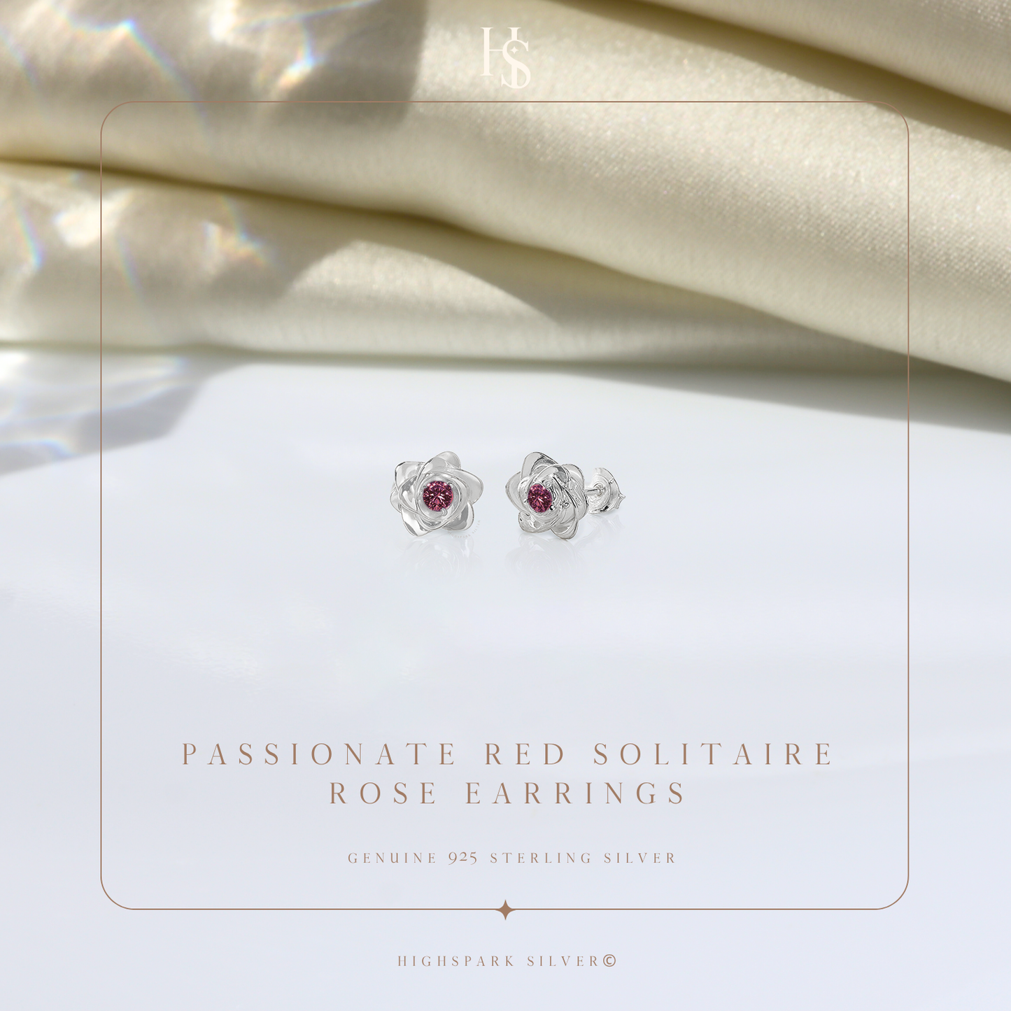 Passionate Red Solitaire Rose Earrings in 925 Sterling Silver for Women HighSpark