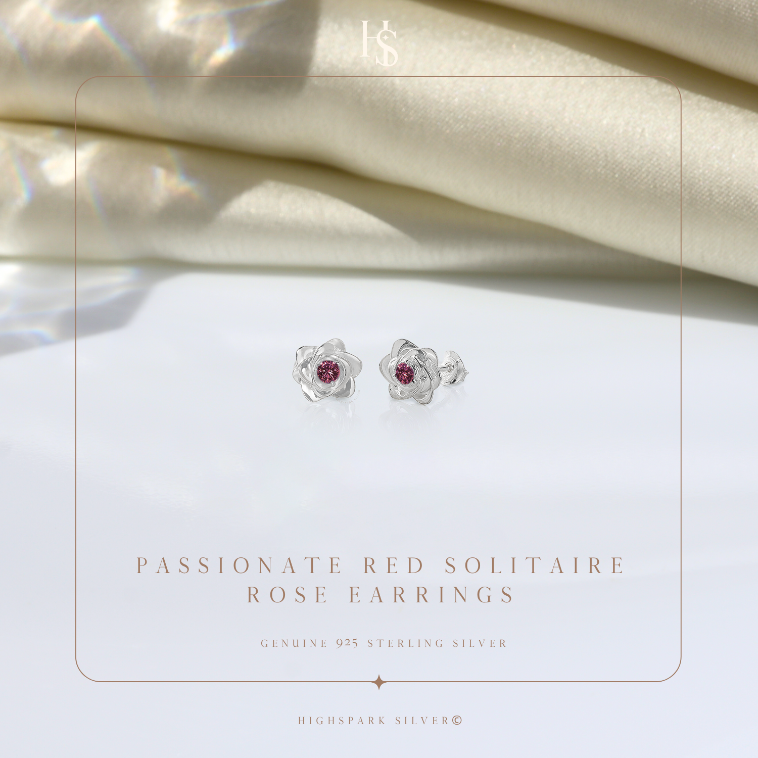 Passionate Red Solitaire Rose Earrings in 925 Sterling Silver for Women HighSpark