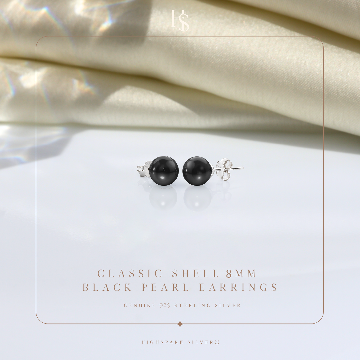 Pearl Classic Stud Earrings - Brilliant Lustre Black Pearls HighSpark
