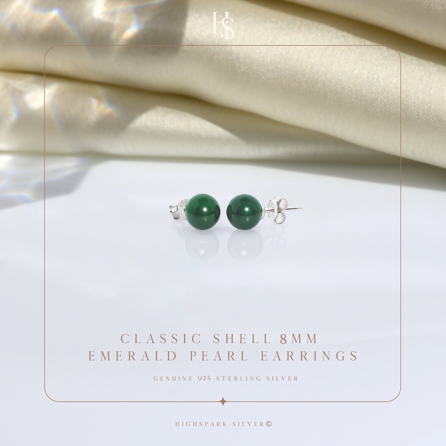 Pearl Classic Stud Earrings - Brilliant Lustre Emerald Pearls HighSpark