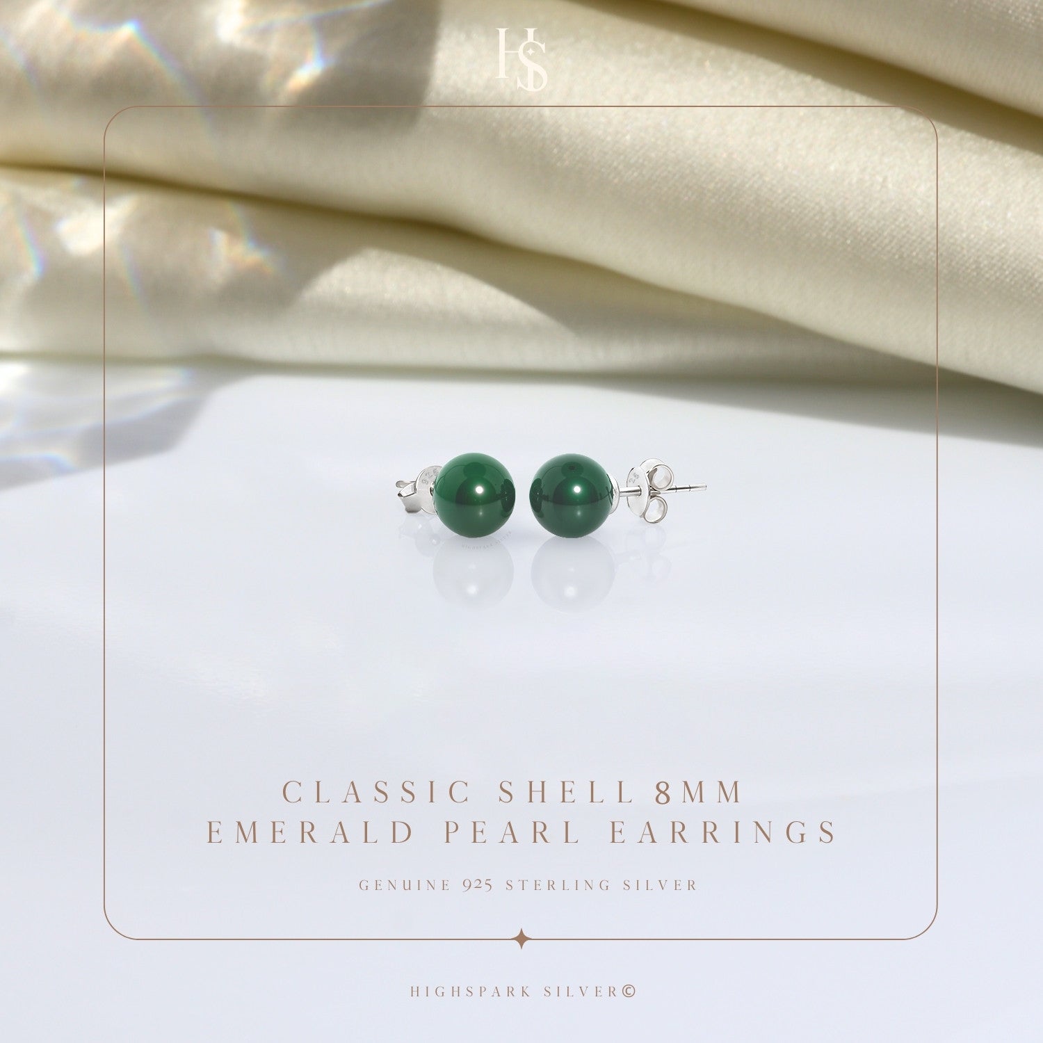 Pearl Classic Stud Earrings - Brilliant Lustre Emerald Pearls HighSpark