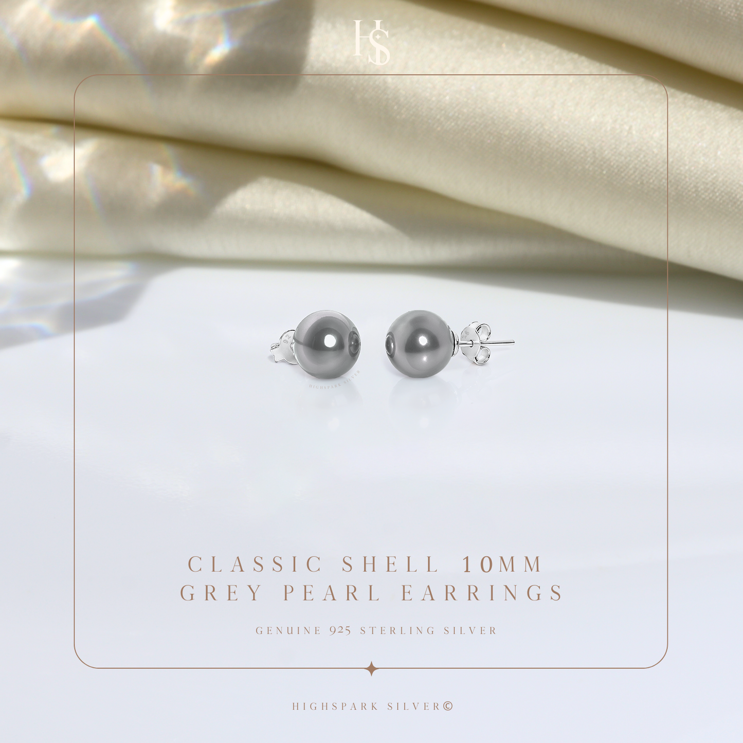 Pearl Classic Stud Earrings - Brilliant Lustre Grey Pearls HighSpark