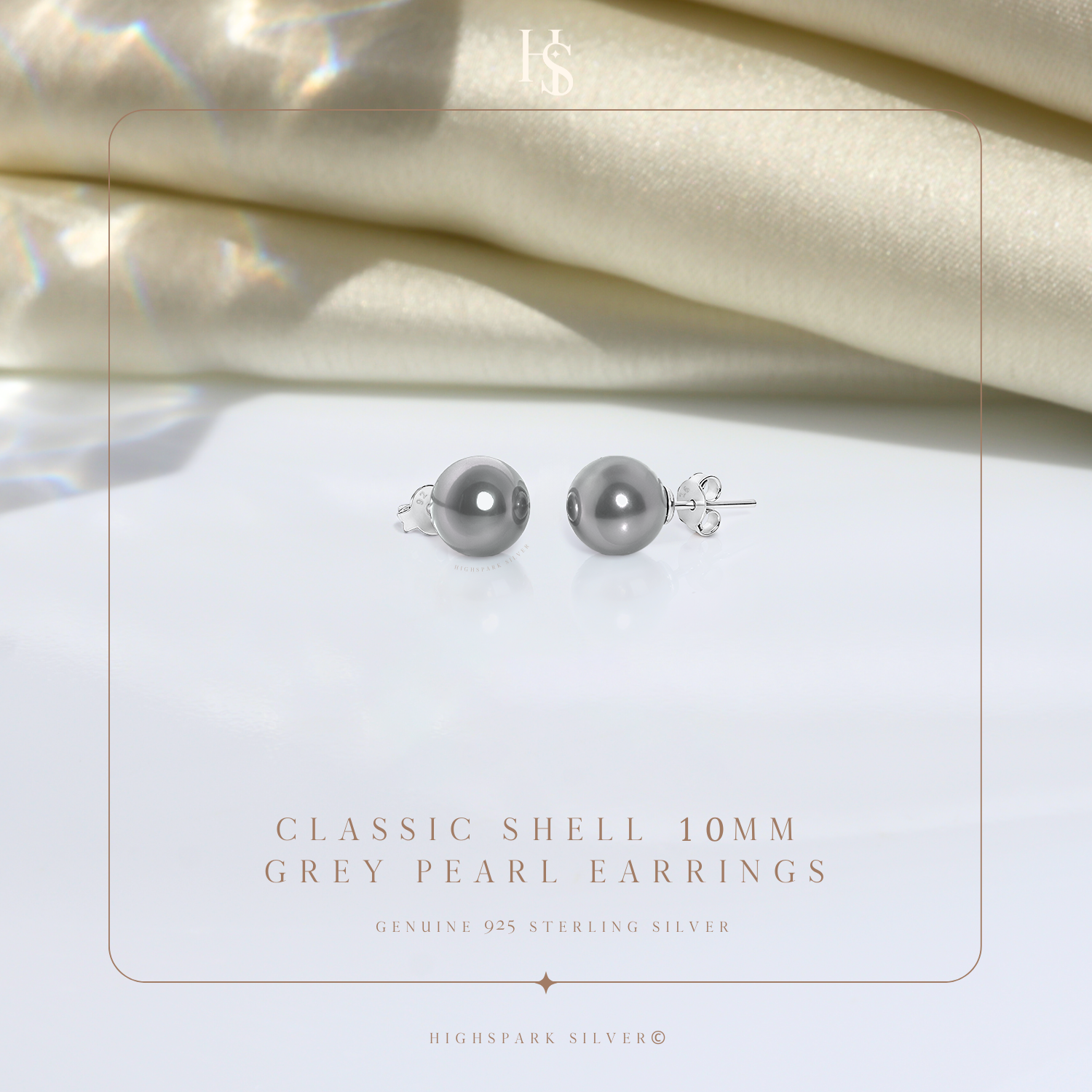 Pearl Classic Stud Earrings - Brilliant Lustre Grey Pearls HighSpark