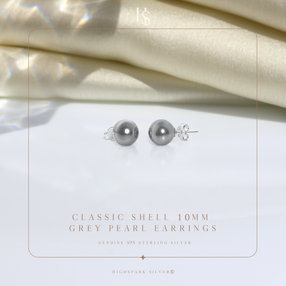Pearl Classic Stud Earrings - Brilliant Lustre Grey Pearls HighSpark