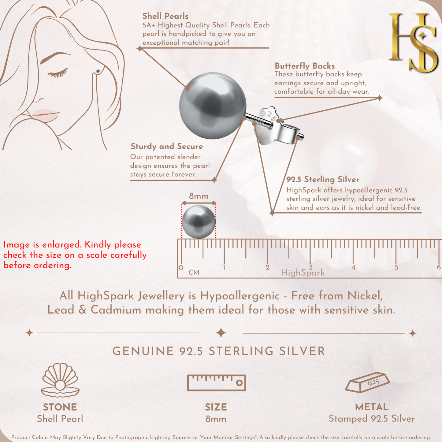 Pearl Classic Stud Earrings - Brilliant Lustre Grey Pearls HighSpark