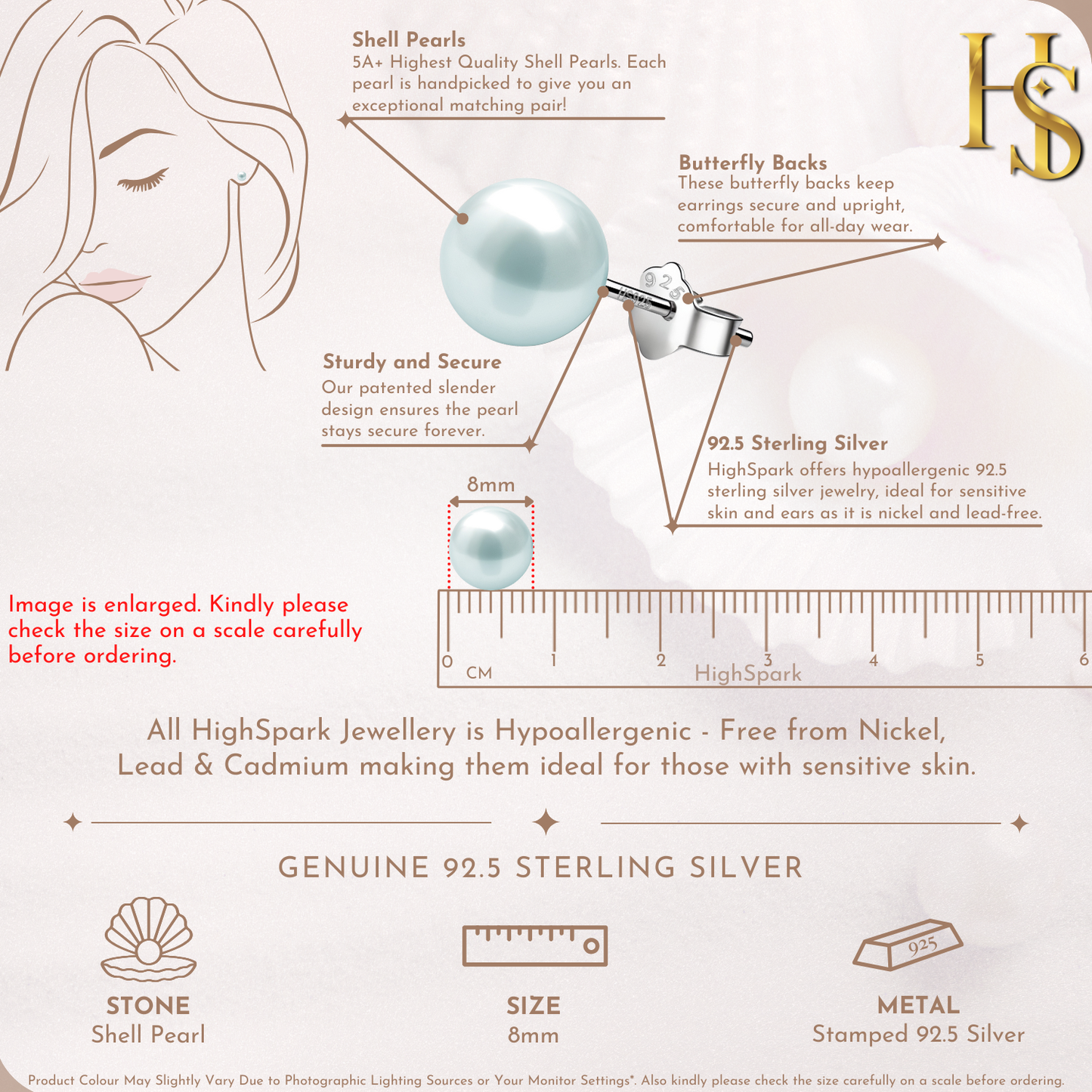 Pearl Classic Stud Earrings - Brilliant Lustre Light Blue Pearls HighSpark