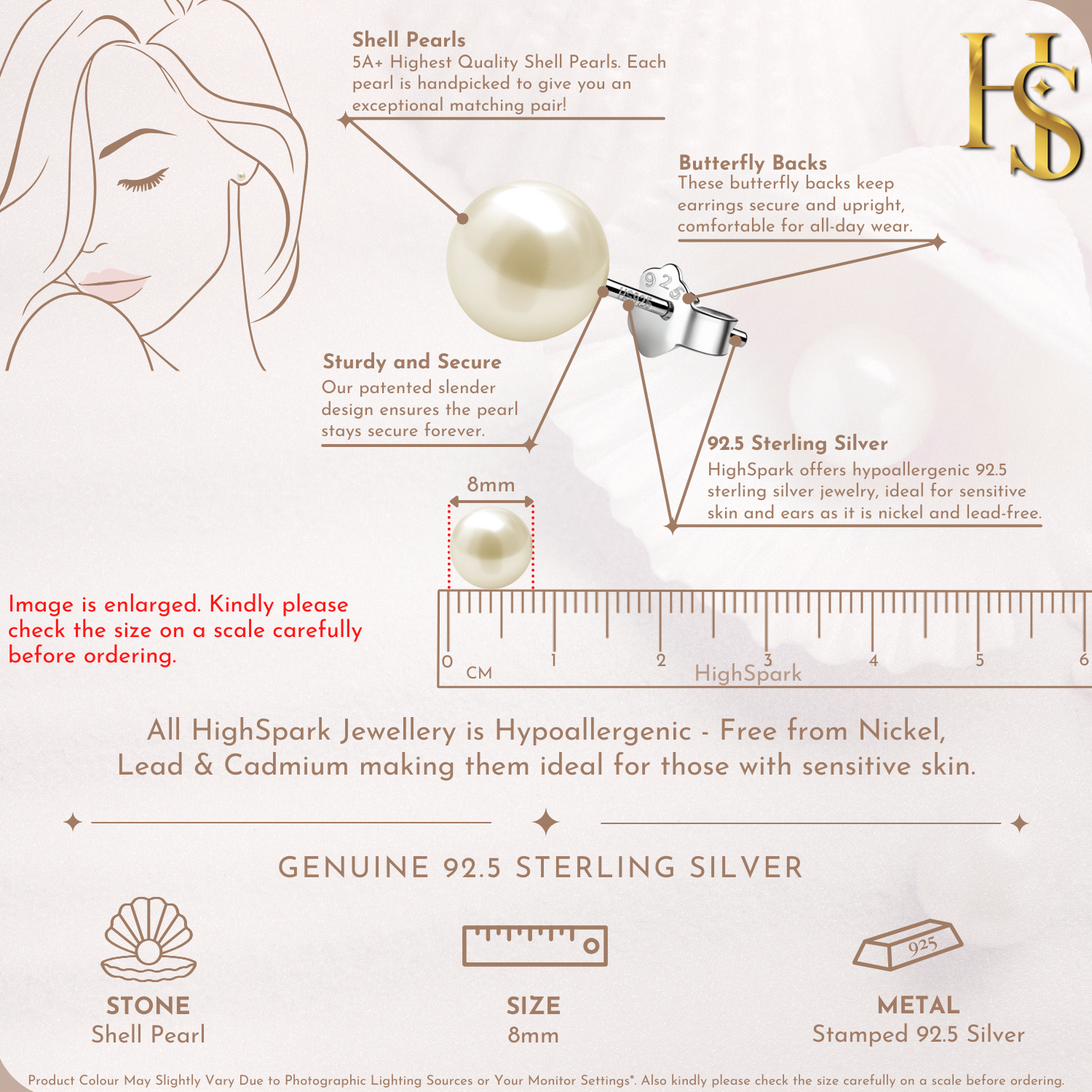 Pearl Classic Stud Earrings - Brilliant Lustre Light Golden Pearls HighSpark