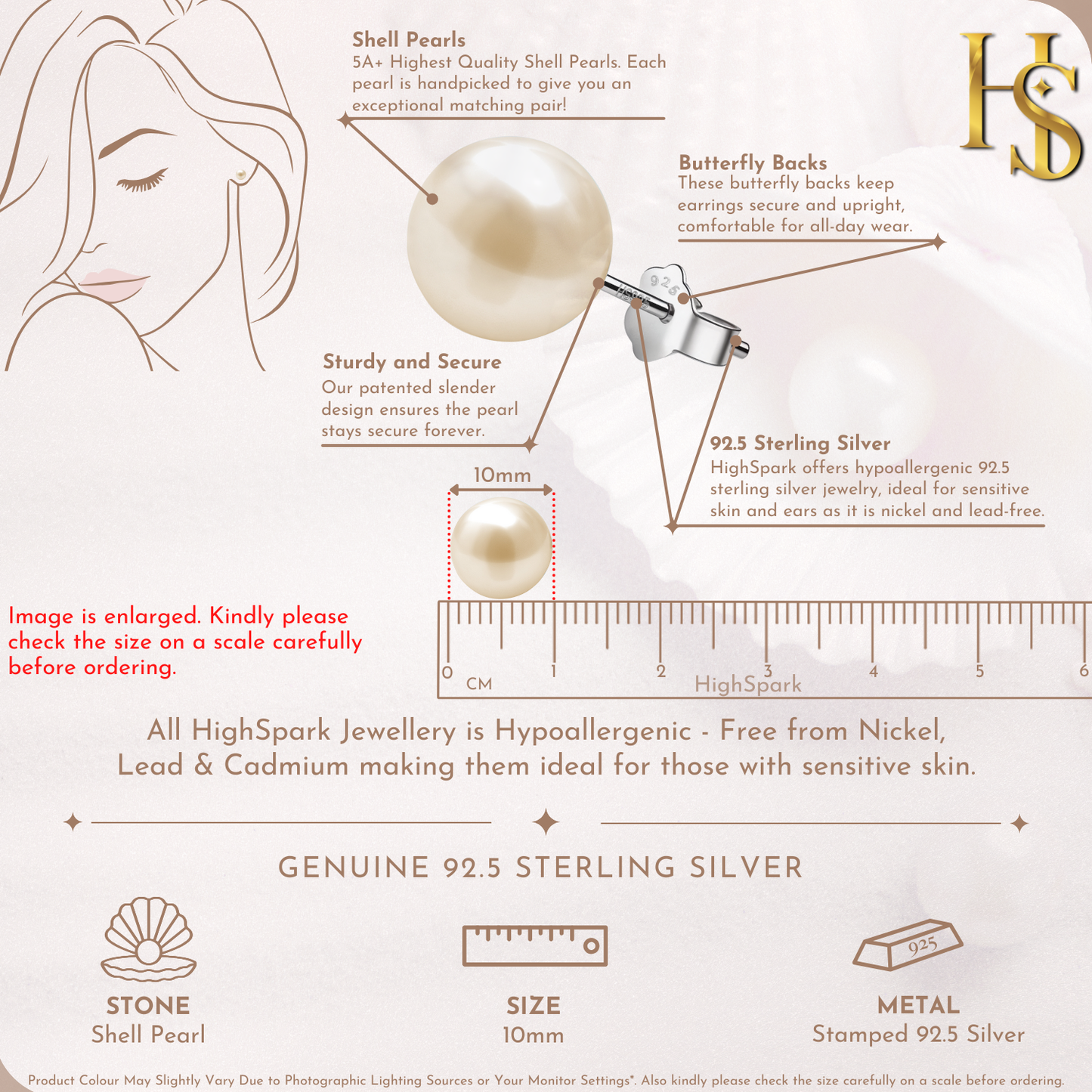 Pearl Classic Stud Earrings - Brilliant Lustre Peach Pearls HighSpark