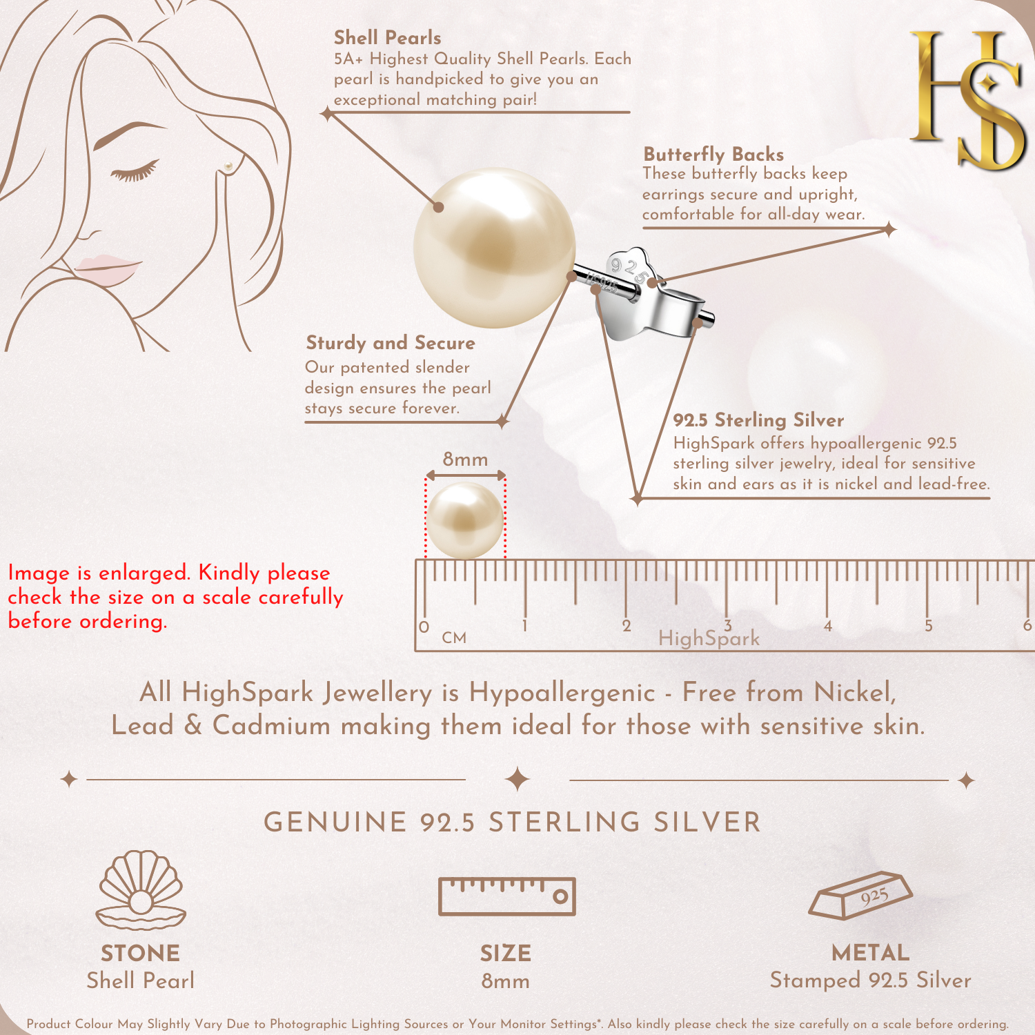 Pearl Classic Stud Earrings - Brilliant Lustre Peach Pearls HighSpark