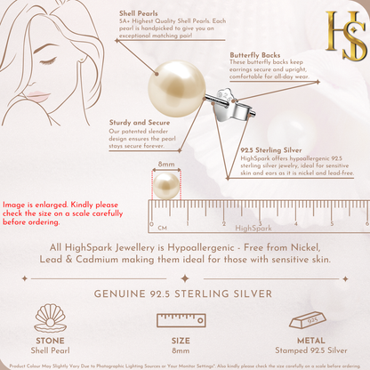 Pearl Classic Stud Earrings - Brilliant Lustre Peach Pearls HighSpark