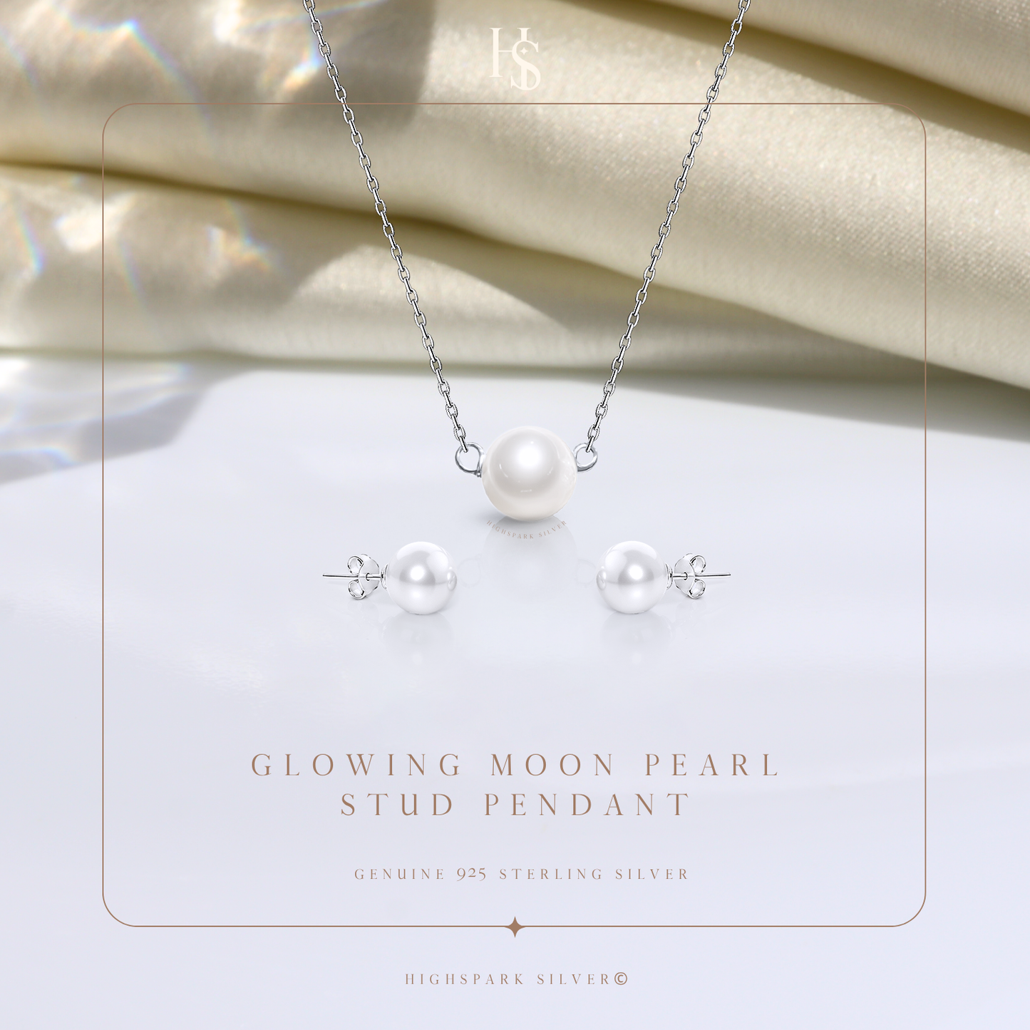 Pearl Moon Set - Full Round Pearls - Earrings, Necklace & Chain Set HighSpark