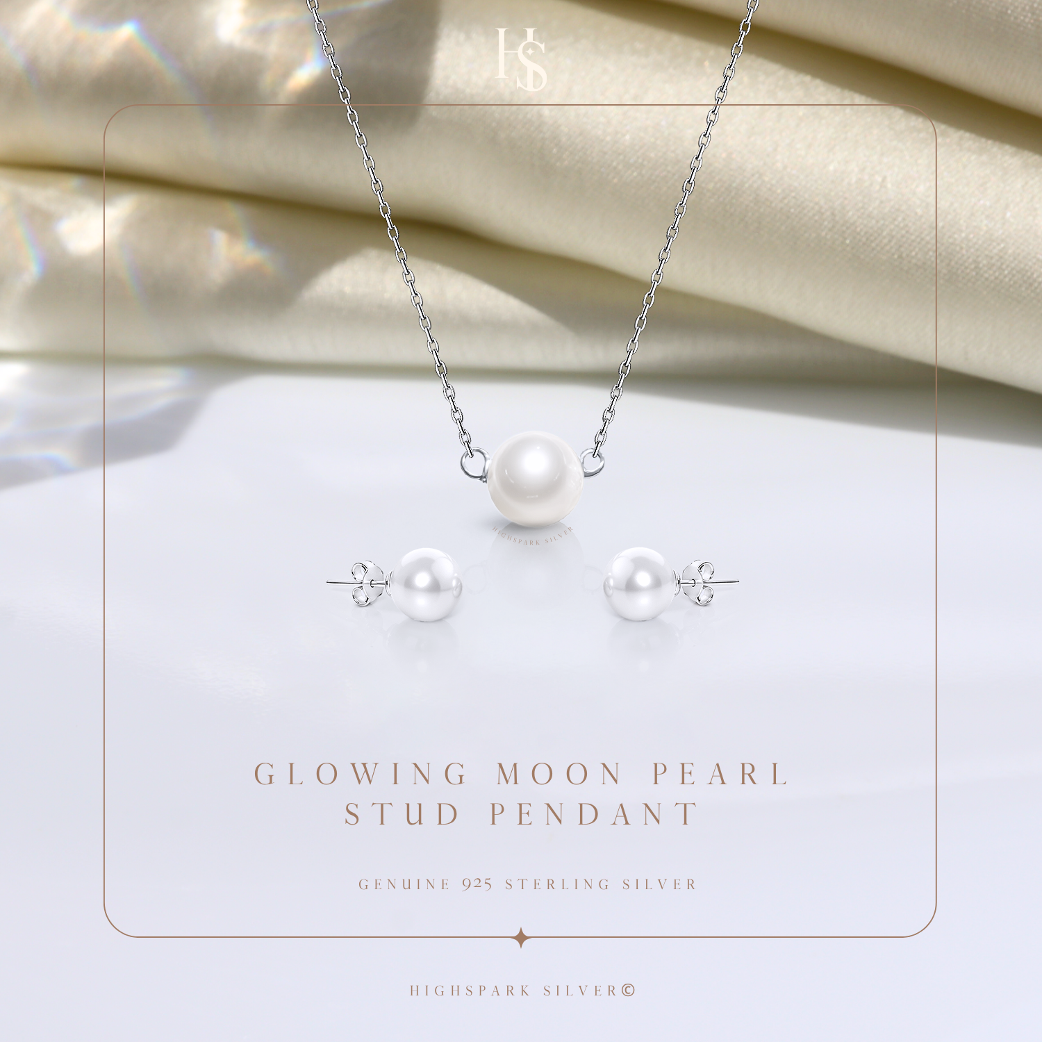 Pearl Moon Set - Full Round Pearls - Earrings, Necklace & Chain Set HighSpark