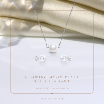 Pearl Moon Set - Full Round Pearls - Earrings, Necklace & Chain Set HighSpark