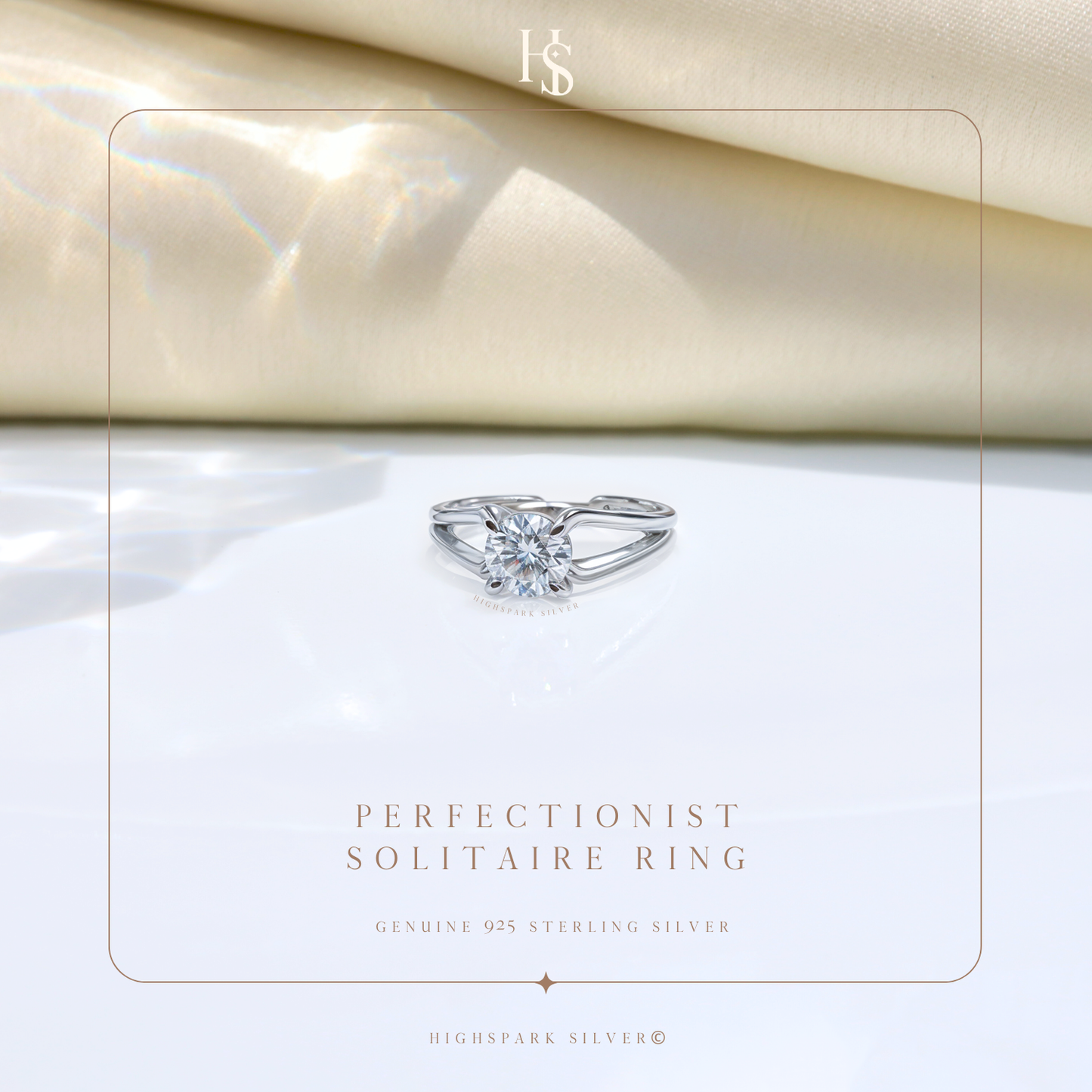 Perfectionist Solitaire Adjustable Ring in 92.5 Sterling Silver with Diamond like Brilliance Zirconia HighSpark