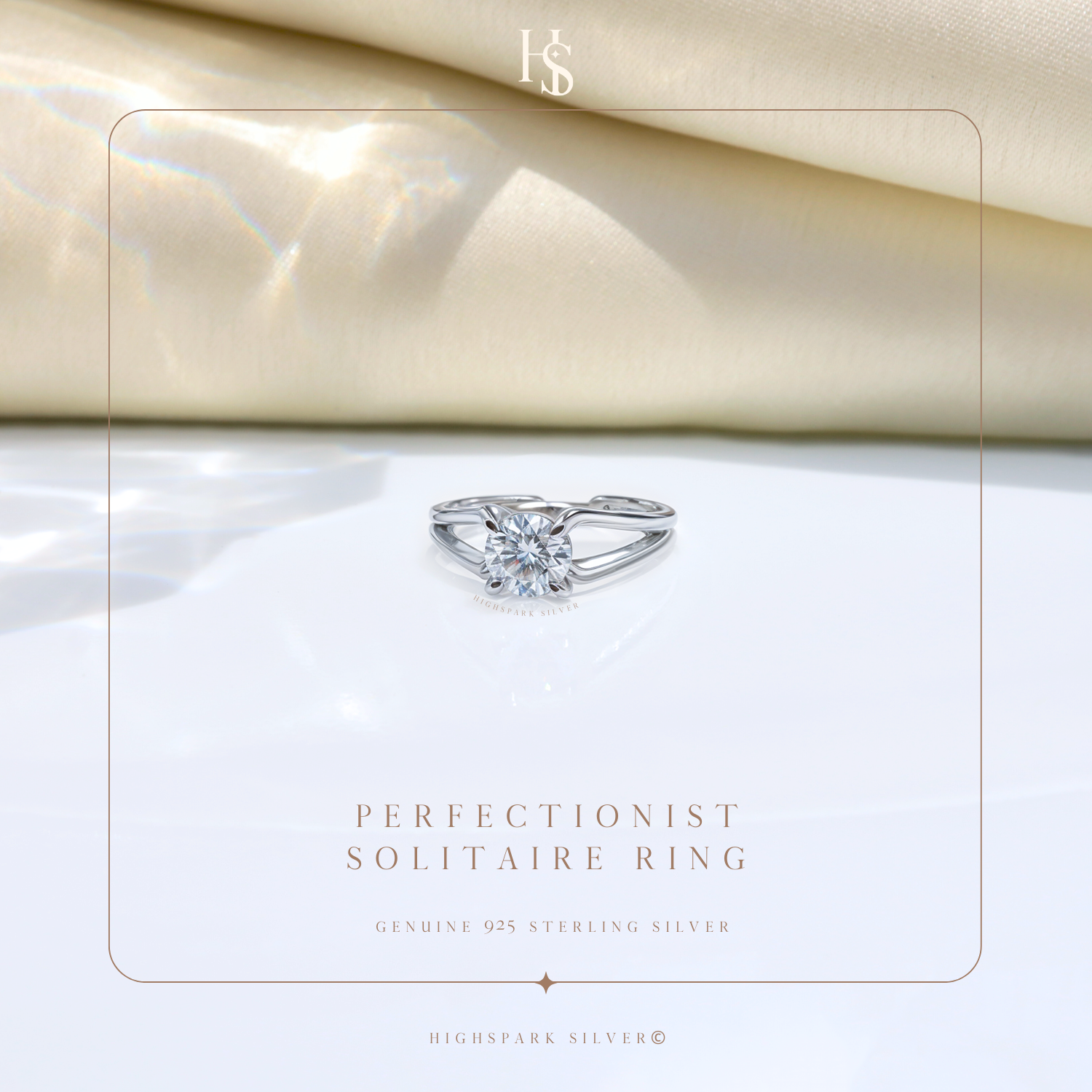 Perfectionist Solitaire Adjustable Ring in 92.5 Sterling Silver with Diamond like Brilliance Zirconia HighSpark