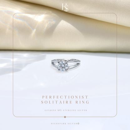 Perfectionist Solitaire Adjustable Ring in 92.5 Sterling Silver with Diamond like Brilliance Zirconia HighSpark