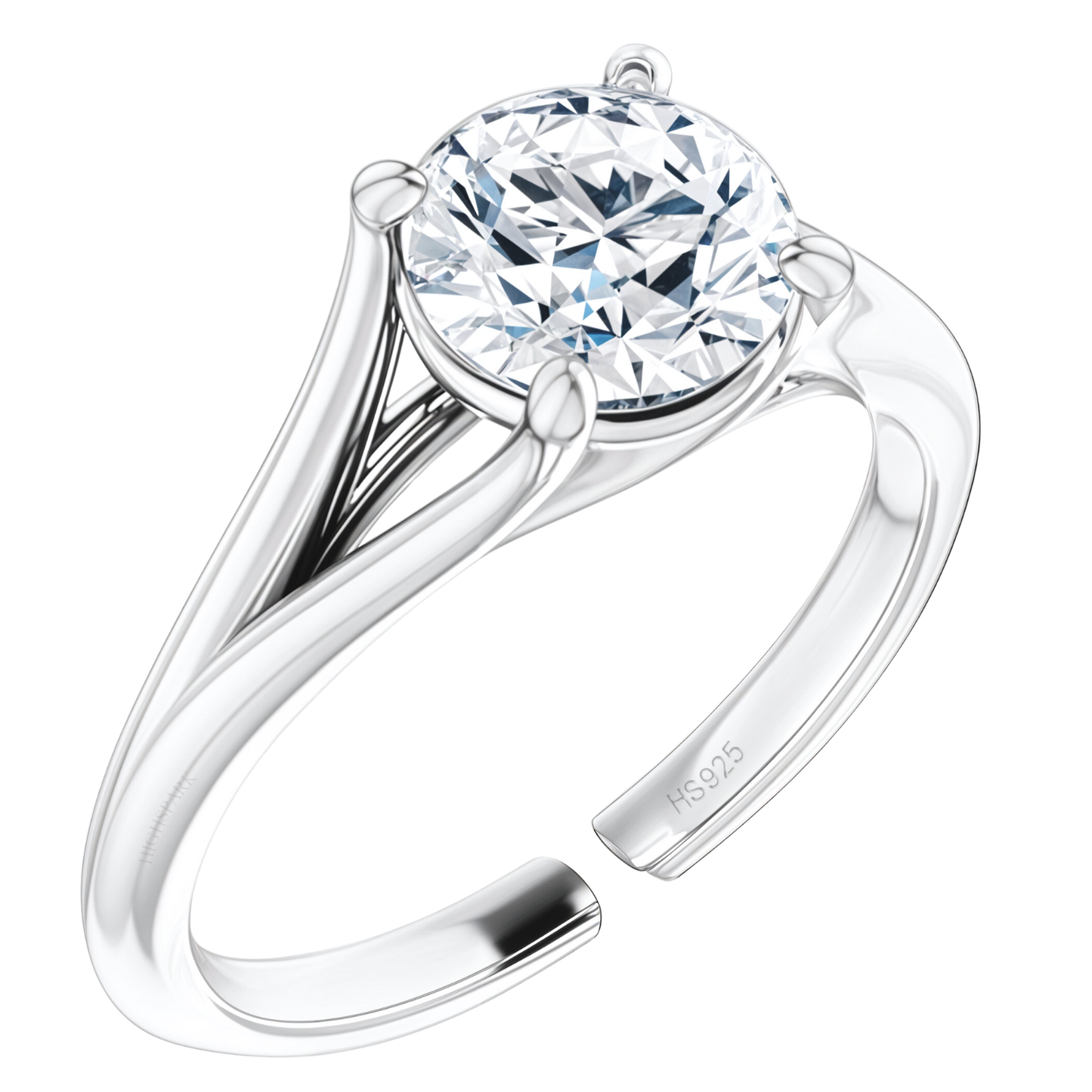 Perfectionist Solitaire Adjustable Ring in 92.5 Sterling Silver with Diamond like Brilliance Zirconia HighSpark