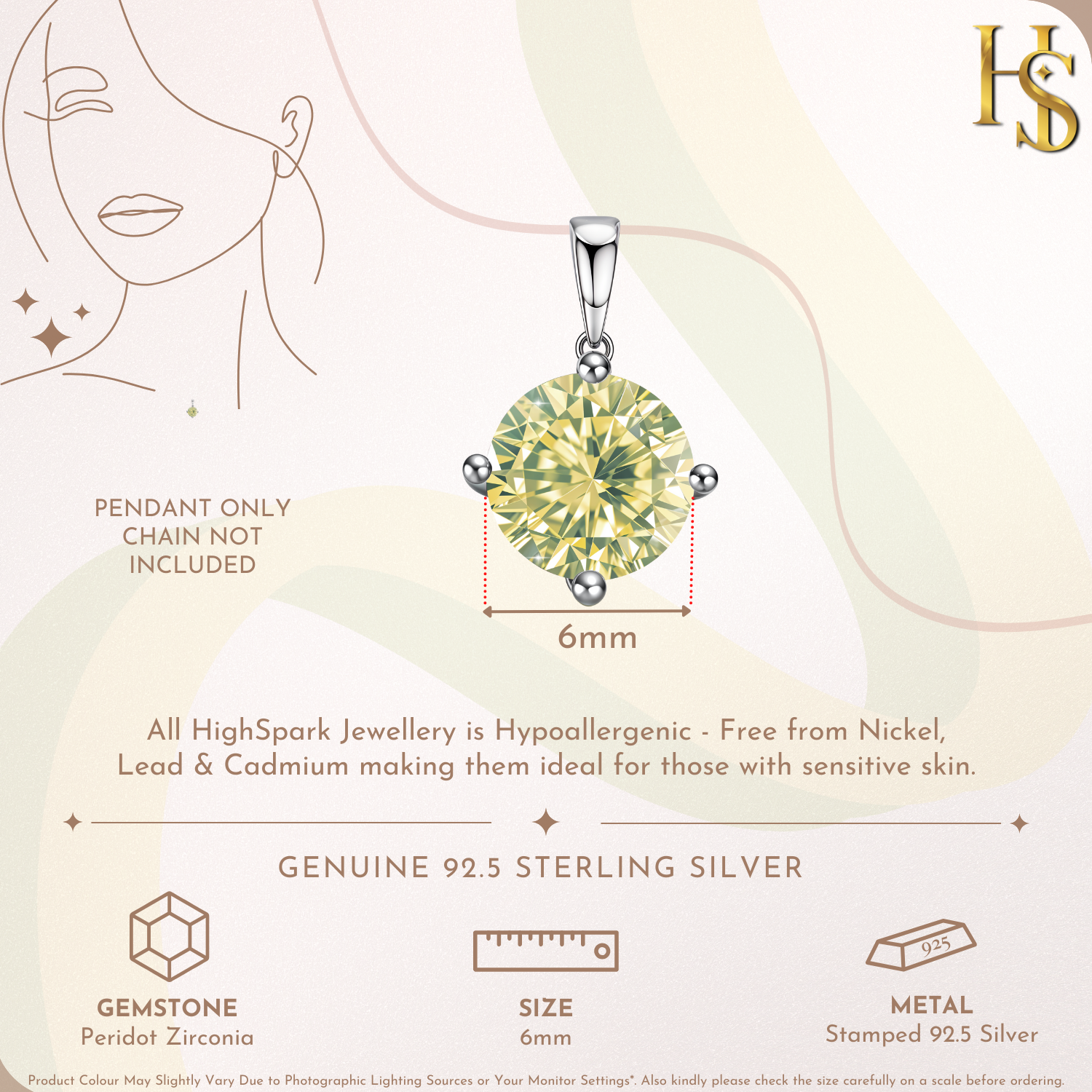 Peridot zirconia Birthstone Pendant With Chain in 925 Sterling Silver For Women HighSpark
