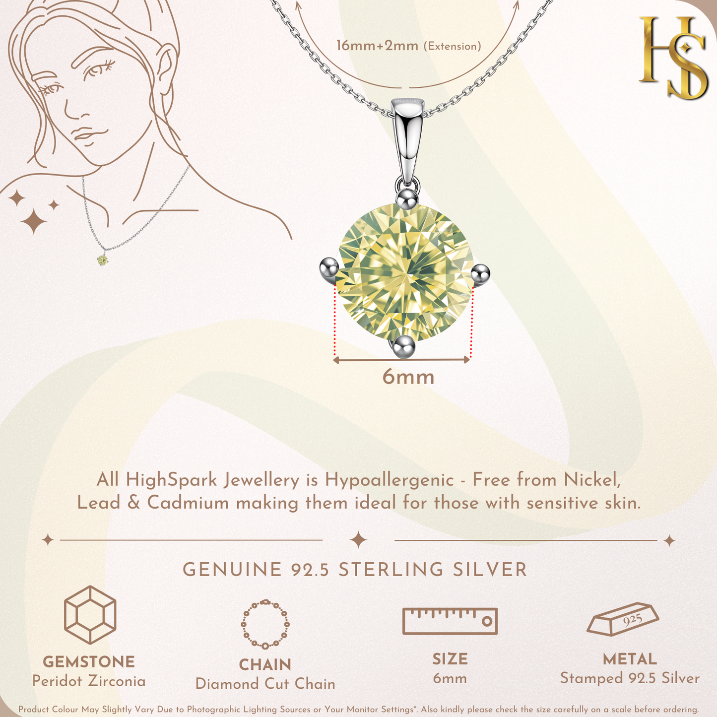 Peridot zirconia Birthstone Pendant With Chain in 925 Sterling Silver For Women HighSpark