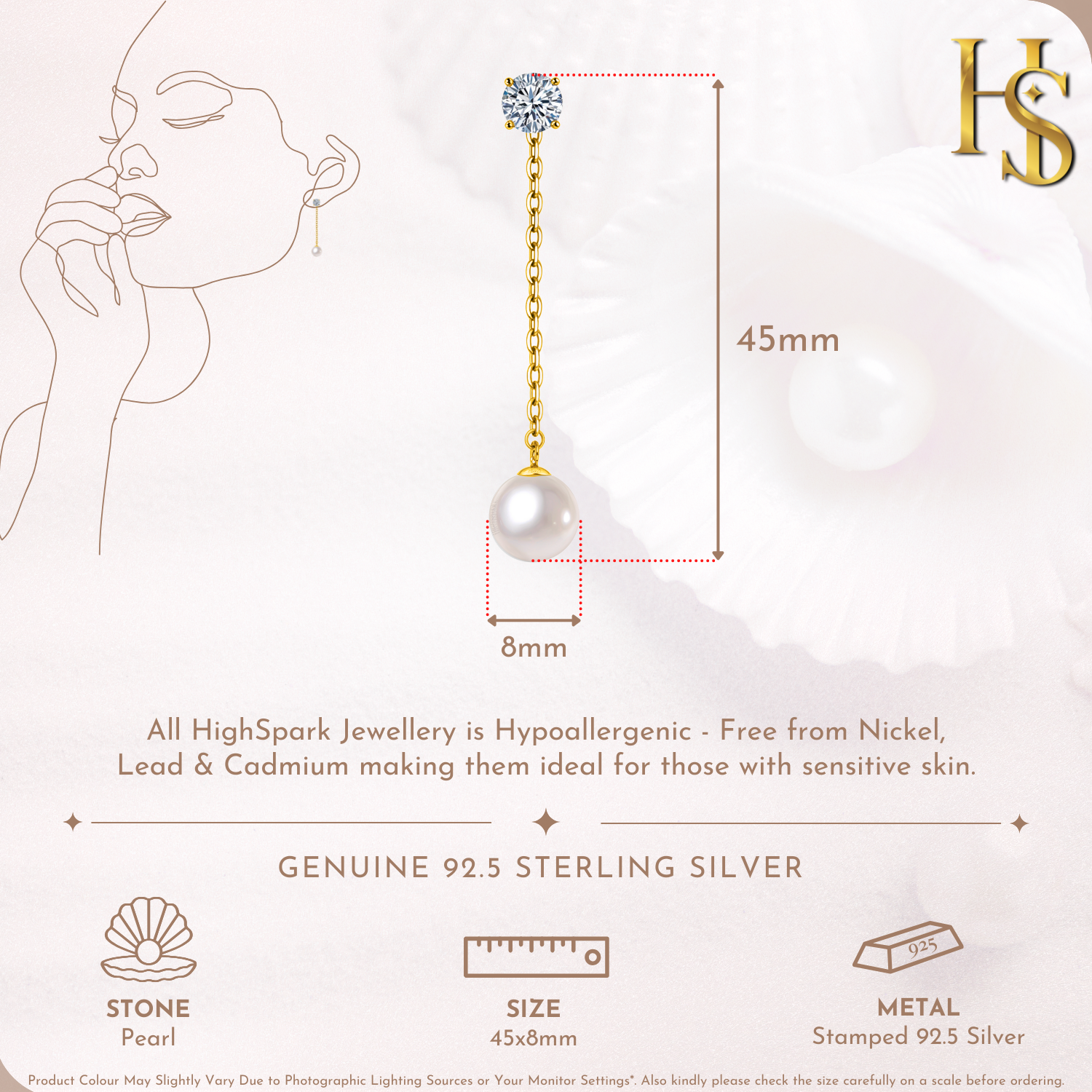 Petite Pearl Solitaire Drop Earrings in 925 Sterling Silver With 18k Gold Finish For Women HighSpark