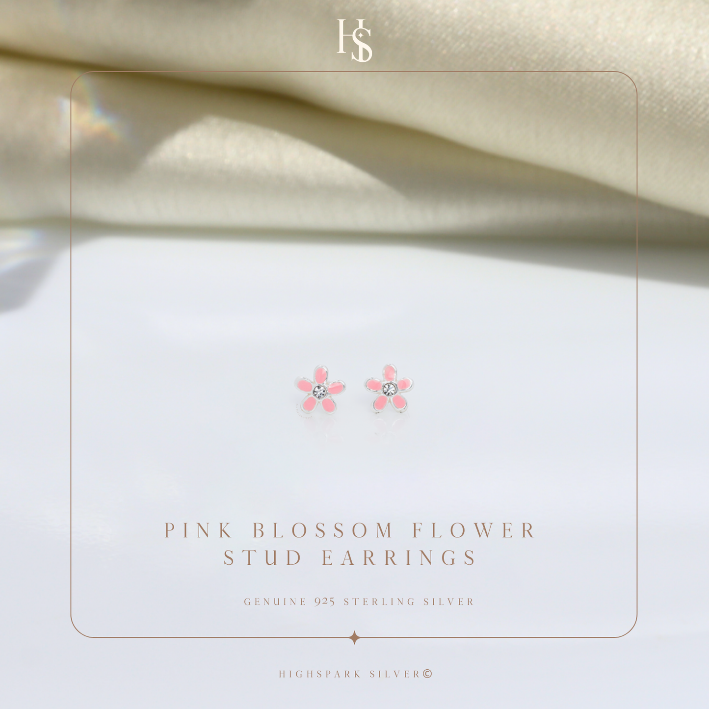 Pink Blossom Flower Cute Enamel Stud Earrings in 925 Sterling Silver HighSpark