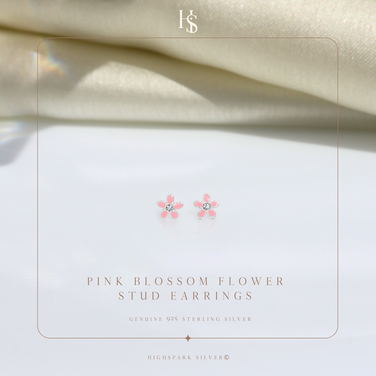 Pink Blossom Flower Cute Enamel Stud Earrings in 925 Sterling Silver HighSpark