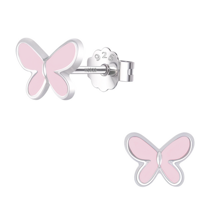 Pink Fairy Butterfly Cute Enamel Stud Earrings in 925 Sterling Silver HighSpark