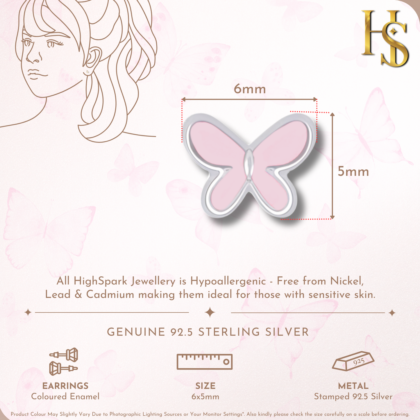 Pink Fairy Butterfly Cute Enamel Stud Earrings in 925 Sterling Silver HighSpark