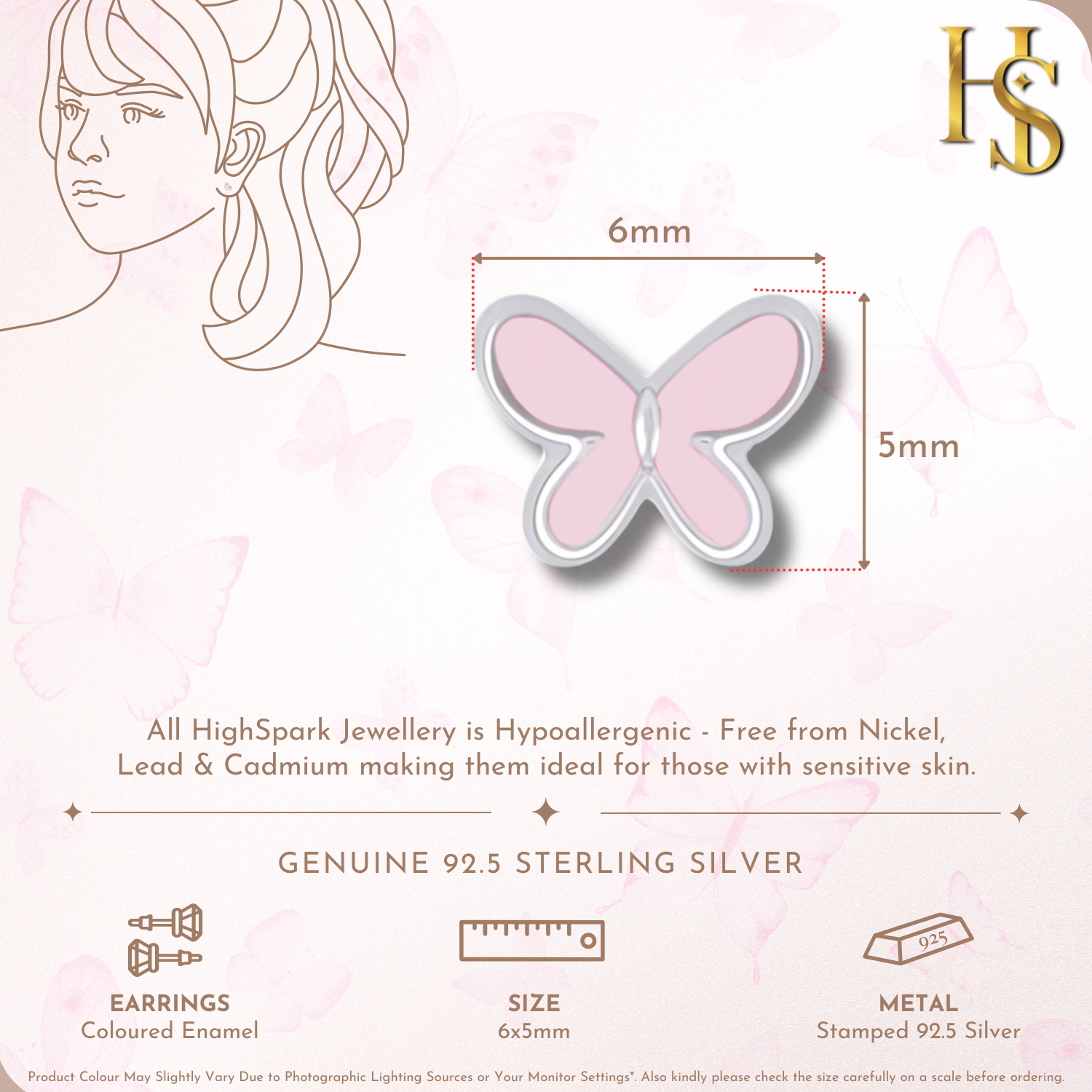 Pink Fairy Butterfly Cute Enamel Stud Earrings in 925 Sterling Silver HighSpark